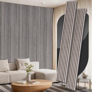 2 Pack Wood Panels for Wall, 106.3" × 11" Wood Slat Acoustic Panels for Wall, Soundproof Panels, 3D Fluted Panels for Interior Wall Decor (Grey)