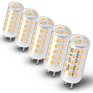 GY6.35/G6.35 5W LED Bulb AC/DC 12-24V Warm White 2700K JC Type Bi-Pin Base 50W Halogen Bulb Equivalent for Pendant Chandelier Landscape Lighting Desk Lamp Accent Light, Non-Dimmable, 5 Pack