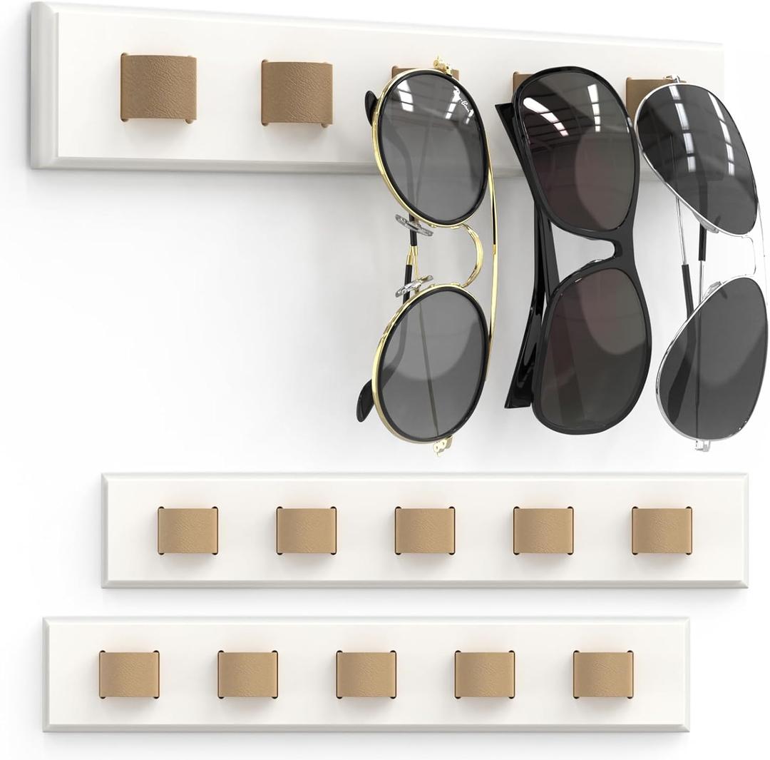 Pack of 3 Sunglass Organizer, Wall Mounted Sunglasses Organizer, Wooden Glasses Holder Sunglass Holder, Sunglasses Rack for Hanging Your Multiple Eyeglasses, for Wall, Home Decor(Cream)