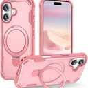 Compatible with iPhone 17 Case with Invisible Magnetic Kickstand [Compatible with MagSafe] [10-FT Military Drop Protection] Slim Hard Back Soft Edge Phone Cover 6.3 Inch, Pink