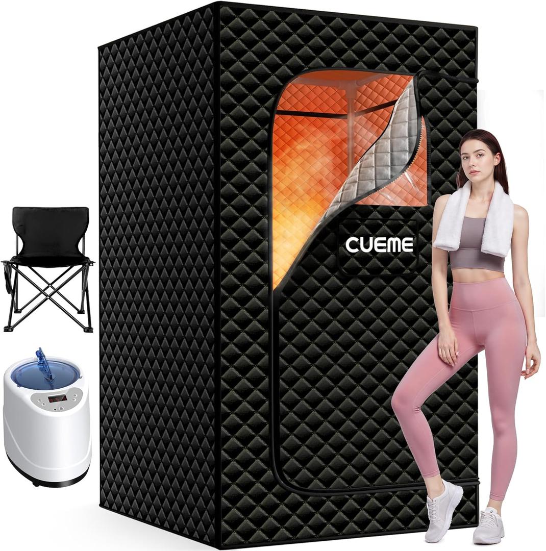 Sauna Box, Portable Steam Sauna, Portable Sauna for Home with 3L 1200W Steamer, 9 Levels, Folding Chair, Extra Large Size (2.6' x 2.6' x 5.9'), Full Body Sauna Tent for Relaxation, Detoxification (Black)