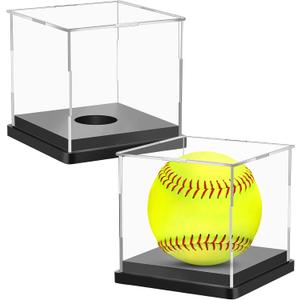 2PCS Softball Display Case Acrylic Clear Display Box Baseball Tennis Golf Protected Stand for Signed Memorabilia Large 12 Inch Sports Game Ball Storage Box
