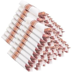 Joyido 400PCS Pre Rolled Rose Gold Plastic Silverware Sets - Heavy Duty Rose Gold Cutlery - Include 100 Pack Wrapped Disposable Utensils with Napkins for Parties & Dinners & Weddings
