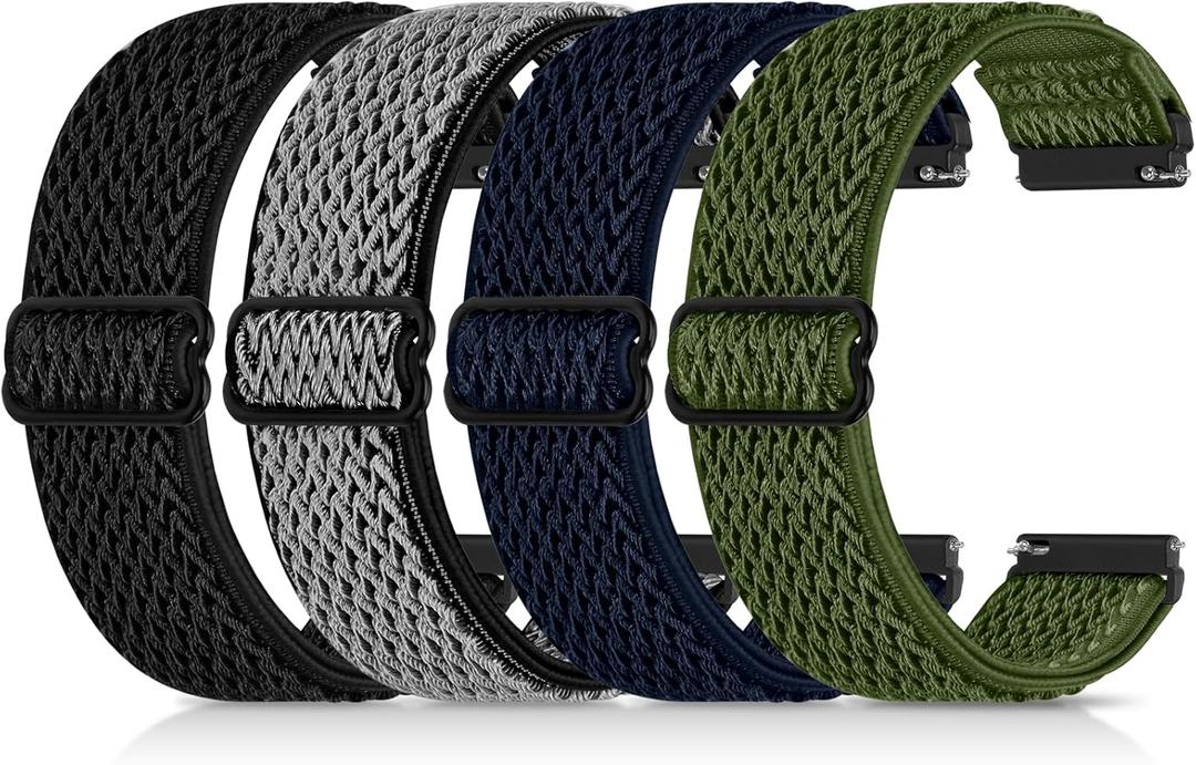 4 Pack 22mm Elastic Bands Compatible with Garmin Venu 3/2, Vivoactive 4 (45mm), Garmin Forerunner 570 (47mm)/255/265, Amazfit GTR 4/3/2, Smartwatch Band for Amazfit Bip 6/5, Amazfit Balance (Black+Gray+Blue+Green)
