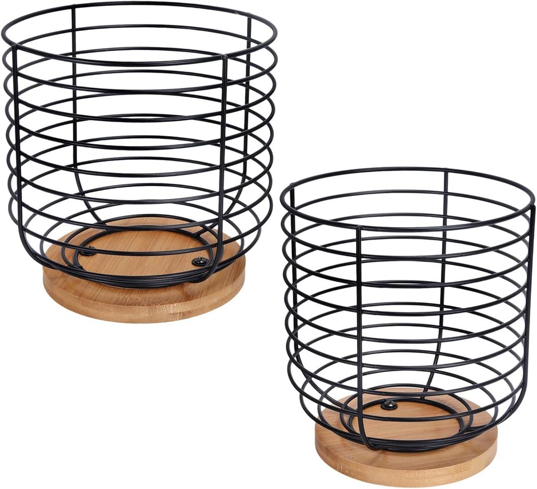 yaenoei 2pcs K Cup Holder Organizer - Coffee Pods Storage Organizer - Coffee Bar Accessories - Large Capacity Black Wire Kup Storage with Bamboo Base