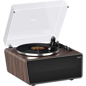 All in One Vinyl Record Player,Bluetooth Turntable Built in 4 Stereo Speakers Phono Preamp,High Fidelity Turntables for Vinyl Records with Magnetic Cartridge AT-3600L MM,Belt Drive 2-Speed,33/45 RPM (Black Walnut Wood)