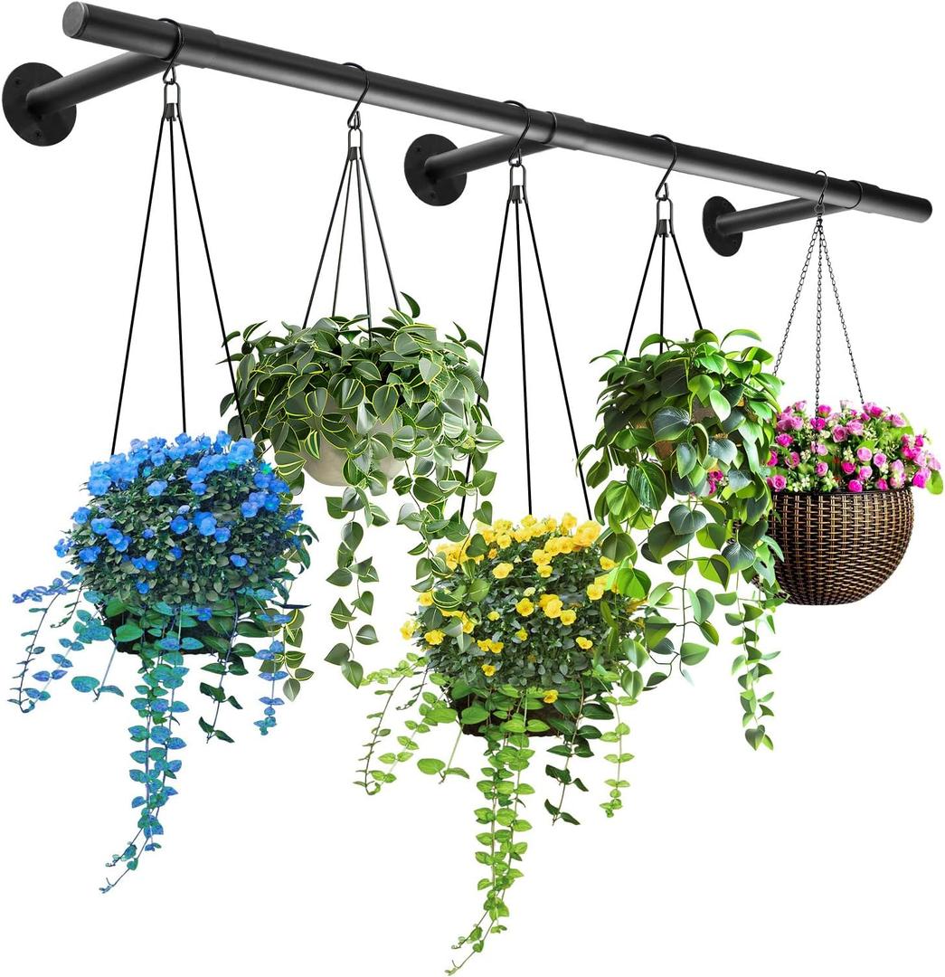 Hanging Planters Rod  Plant Hanger Indoor for Window Ceiling, Hanging Plant Shelf for Wall Planter House Plants, Plant Shelves Metal Holder Bar 63In (Pots, plants, chains not included) (63In Length-1pc)