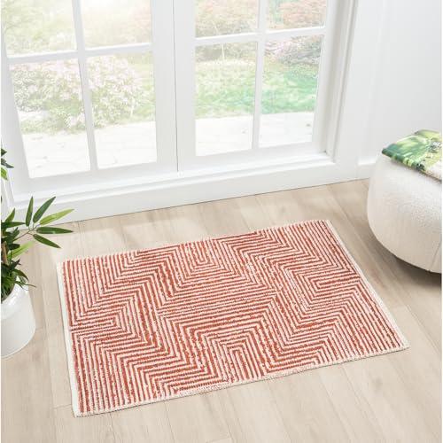 Indigo Ink - Washable Area Rug, Stain Resistant, Easy to Clean, Geometric Boho Decor, Ideal for Living Room, Bedroom, Office (2' x 3', Panther Red/White)