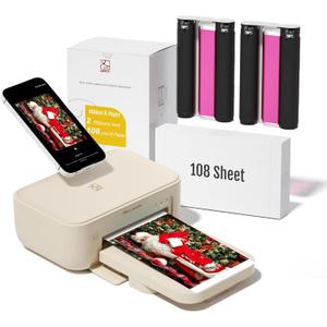 HPRT 4x6 Photo Printer with 108 Sheet Photo Paper& 2 Ribbon, Desktop Instant Picture Printer for iPhone, Smartphone, Thermal Dye Sublimation, WI-Fi Connnecting, Home Use, Beige