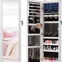 DUMOS 6 LEDs Mirror Jewelry Cabinet, Wall or Door Mounted Jewelry Organizer, 47.2-Inch Tall Lockable Large Capacity Cosmetic Storage, Gift Idea