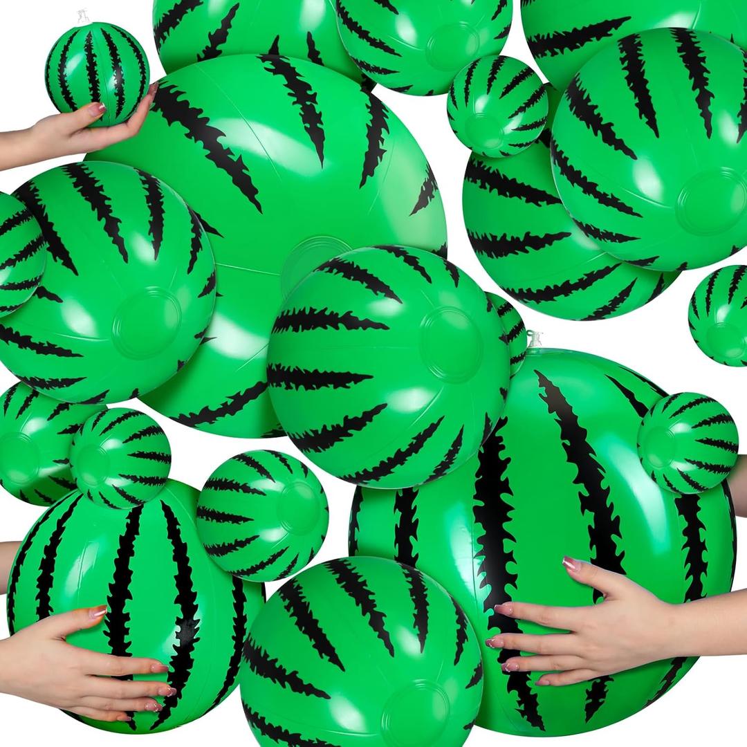 Sratte 20 Pcs Inflatable Beach Balls Bulk, Multiple Sizes Summer Swimming Pool Balls for Adults Hawaii Luau Party Supplies(Black, Green,Watermelon)