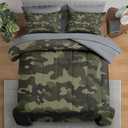 Pamnest Comforter Set Queen Size, Army Camouflage Camo 7 Pcs Bedding for Kids and Adults, Military French Green Bed Sheet Sets with Fitted Sheet 2 Pillowcases & 2 Shams for Bedroom Bed Decor