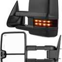 Smoked Power Heated Tow Mirrors Compatible with 2007-2013 Chevy Silverado GMC Sierra(2007 New) 1500 2500 3500 HD, Tahoe Suburban Avalanche Yukon, Extended Trailer Towing Side Mirrors w/Backup Light (Dotted Signal/Black Housing)