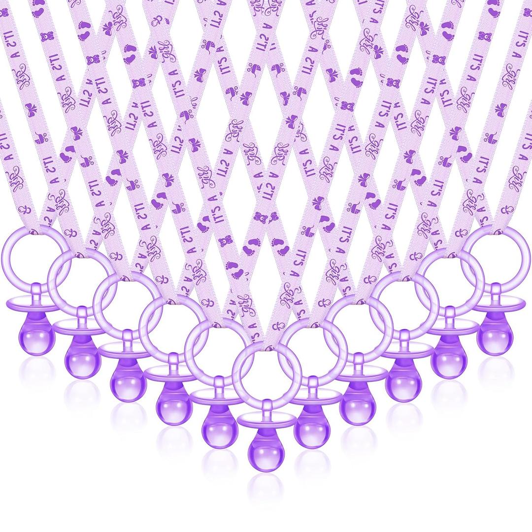 Junkin 60 Pieces Baby Shower Pacifiers Necklace Acrylic Pacifiers Necklace Charm for Baby Shower Party Favors Decorations, Women Style(Purple)