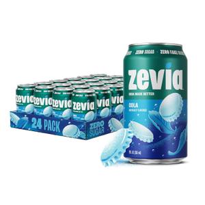 Zevia Zero Sugar Soda, Cola, 12 oz Cans (24-Pack) Naturally Sweetened, Zero Calorie Sugar Free Soda - Non-GMO Project Verified, Gluten-Free, Vegan (EXP 11/20/27)