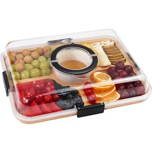 Charcuterie Board with Clear Lid, Travel Portable Cheese Board Charcuterie Boxes Cutting Boards for Kitchen, House Warming Gifts New Home, Gifts for Women (5 Compartments Black)