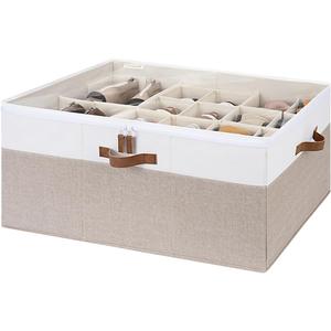 StorageWorks Shoe Organizer for Closet, Fits up to 24 Pairs, Shoe Cubby Storage Containers with Adjustable Dividers and Clear Cover, Brown & White