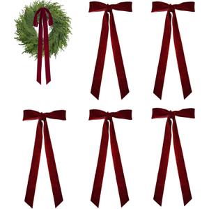Large Burgundy Velvet Bows 6 Pcs Vintage Christmas Tree Topper 28x12 Inch Wreath Bow for Indoor/Outdoor, Heavy Duty Xmas Ornaments (Burgundy, 12 x 28 Inch)