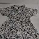 FENSACE Summer Dresses for Women Collared V Neck Puff Short Sleeve Floral Flowy Midi Dress with Pockets XL