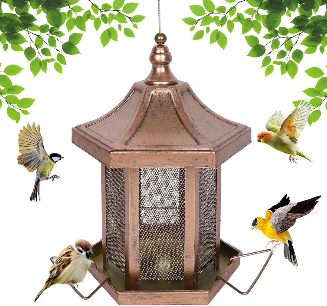Metal Bird Feeder for Outdoors Hanging, Hexagon Bird Feeders for Garden Yard, 3LB Wild Birdfeeder Squirrel Proof for Outside