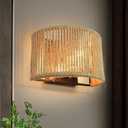 Rattan Wall Sconce Boho Wall Light Fixture Hand Woven Wall Mounted Lamp for Bedroom, Staircase, Aisle, Porch, Dia 9.7 Inch