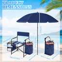 Karenhi Camping Director Chair with Umbrella for Adults, Folding Beach Chair with Side Table and Cooler Pouch, Portable Outdoor Seat with Canopy Shade, Camp Lawn Picnic Fishing Beach BBQ