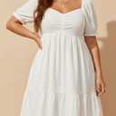 Talisea Women's Plus Size Summer Dress - Sweetheart Neck Puff Sleeve Casual Sundress Graduation Teen Babydoll Short Dresses (White)