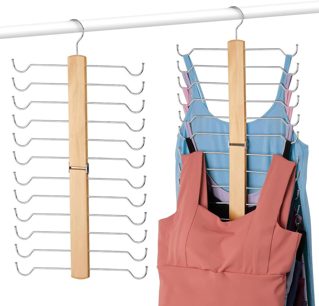 Tank Top Hanger, 2 Pack Bra Organizer, Sturdy Wooden Space Saving Holder Closet Organizers and Storage for Tank Tops, Bras, Camisoles, Swimsuits