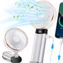 Portable Handheld Fan, 4 in 1 5200mAh USB Rechargeable Foldable Personal Hand Held Fan with Metal Handle, Power Bank, LED Display, 6 Speeds for Travel/Summer/Concerts/Lash, Gifts for Men Women