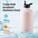 WixByti One Gallon Water Bottle Insulated, Triple Wall Vacuum Cold for 48 Hrs & Leak-proof & Non-BPA, 128oz Large Sports Stainless Steel Water Jug with Paracord Handle Straw Spout Lids & DIY Stickers