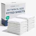 Bulk Case Pack of 20 Fitted Sheets - (20) Twin XL Size Fitted Sheets with Deep Pockets - Wholesale Bulk Bedding for Hotels, Spas & Airbnbs - Breathable, Cooling, Soft & Wrinkle Free - (Twin XL, White)
