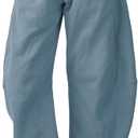 SeekMe Women's Barrel Leg Sweatpant Drawstring Elastic Waisted Wide Leg Pants Casual Cotton Palazzo Trousers with Pockets XS
