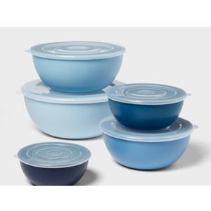 10pc Plastic Mixing Bowl Set with Lids Blue - Room Essentials™