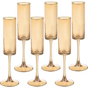 6 Pcs Amber Champagne Flutes 6 OZ Straight Sided Wine Glasses Long