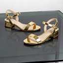 Ankis Women Nude Black White Open Toe 1 Inch Block Low Heel Sandals Daily, 10 Size (Gold)