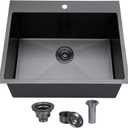 SHACO 18x18 Inch Drop In Black Bar Sink, 18 Inch Gunmetal Black Small Kitchen Sink, Stainless Steel 16 Gauge Single Bowl Laundry Prep RV Sink with Strainer Drain