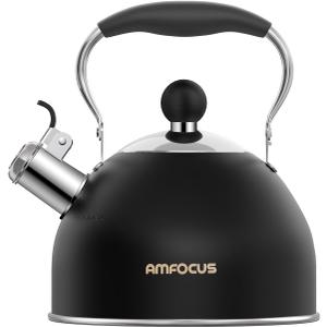 Tea Kettle, 2 Quart Stainless Steel Whistling Tea Kettle, Stovetop Whistling Teakettle Tea Pots for Stove Top with Ergonomic Folding Handle, Small Teapot, Water boiler for Tea, Coffee (Black)