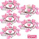 5pcs Valentines Candle Holder Rings Decor - Valentine's Pink Heart Pillar Candles Wreath with 50pcs Petals, Wedding Table Centerpieces