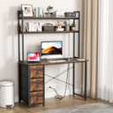 Aquzee 47" Computer Desk with 3 Drawers, Desk with Hutch and Power Outlets, Size: 47inch, 2 Tiers Hutch and 3 Drawers Storage Options