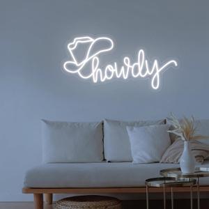 Howdy Neon Sign Led Cowboy Cowgirl Hat Western Wall Art Decor Neon Light Up Signs for Bar Party Home Bedroom Dorm 20 inches (White)