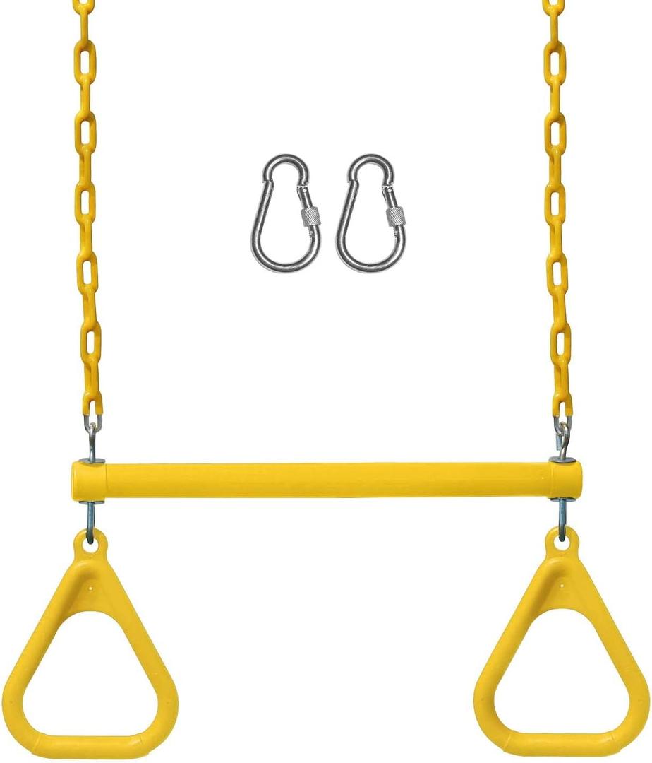 Jungle Gym Kingdom Swing Sets for Backyard, Monkey Bars & Swingset Accessories - Set Includes 18" Trapeze Swing Bar & 48" Heavy Duty Chain with Locking Carabiners - Outdoor Play Equipment (Yellow)