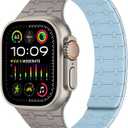Amizee Magnetic Bands Compatible with Apple Watch Band 49/46/45/44/42/41/40/38mm Women Men, Sport Silicone Strap for iWatch Ultra 3/2/1 Series 11 10 9 8 7 6 5 4 SE3/2/1 (49/46/45/44/42, Khaki/L-Blue)