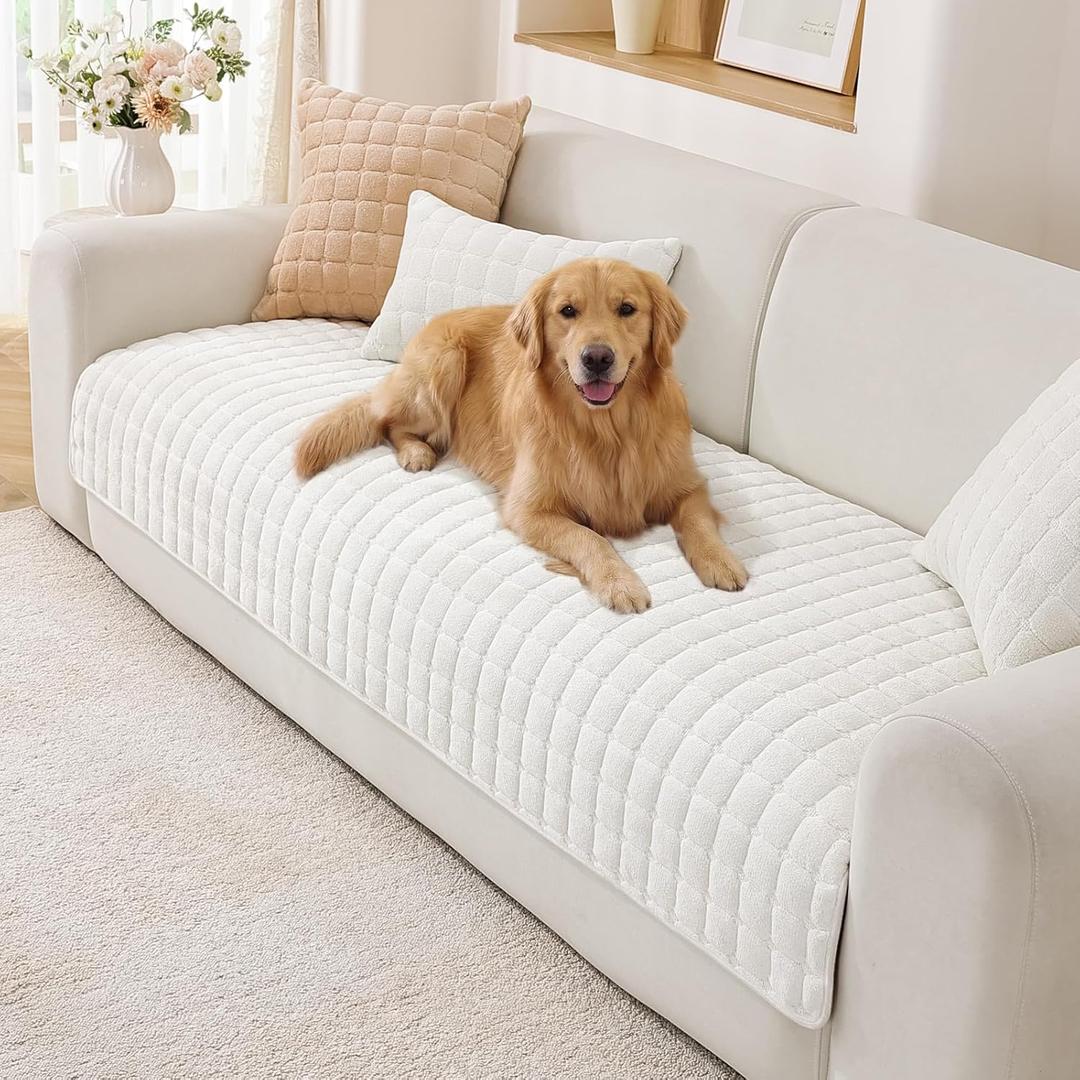 OstepDecor Sectional Couch Covers for Dogs, Washable Sofa Covers for Pets, Pet Friendly Couch Cover Blanket, Soft Cushion Protector for L Shaped, Loveseat and Leather (35.4" x 70.9", White)