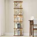 ALLSTAND 5 Tier Rotating Bookshelf, 360 Display Stackable Spinning Bookshelf Tower, Narrow Space Saving Tall Floor Standing Swivel Bookcase Corner Storage Organizer for Bedroom, Living Room, Gold, Round 5-Tier