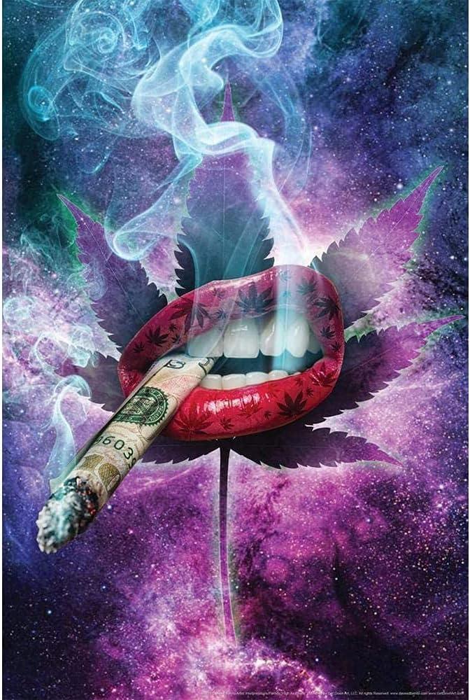 Marijuana Lips 5D Diamond Art Painting by Number Kits for Adults DIY Paint with Round Full Drill Diamond Gems Painting Art Craft for Home Wall Decor 11.8x15.8inch(1), 12x16 Inches