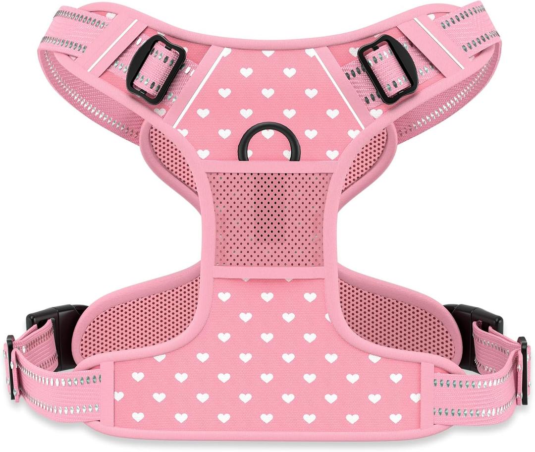 Rnivvi No Pull Dog Harness, Cute Reflective Extra Small Sized Puppy Harness, Adjustable Soft Padded Vest for Small Dogs, Cats, Heavy Duty Pet Vest with Easy Control Handle for Walking, Pink Hearts, X-Small