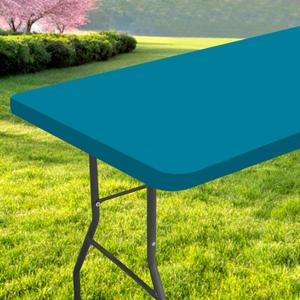 Rectangle Table Cloth, Waterproof Elastic Fitted Tablecloth for 4 Foot Folding Tables, Washable Polyester Tablecloths for Picnic, Camping, Outdoor (Teal, 24"x48")