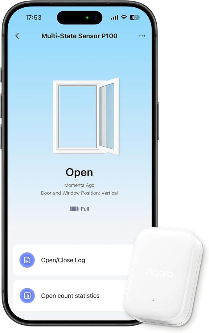 Aqara Multi-State Sensor P100, Thread/Zigbee Door and Window & Vibration Sensor, Open/Close or Object Monitoring, 10-Level Sensitivity, Supports Apple Home, Home Assistant, Alexa, White