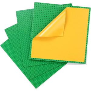 Peel-and-Stick Baseplates, Self Adhesive Building Brick Plates, Compatible with All Major Brands - 4 Pack (10" x 10") (Green)