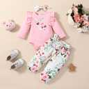 FOCUTEBB My First Easter Outfit Baby Girls Newborn Infant Clothes Easter Bunny Ruffled Romper Pants Clothes Set 0-18 Months